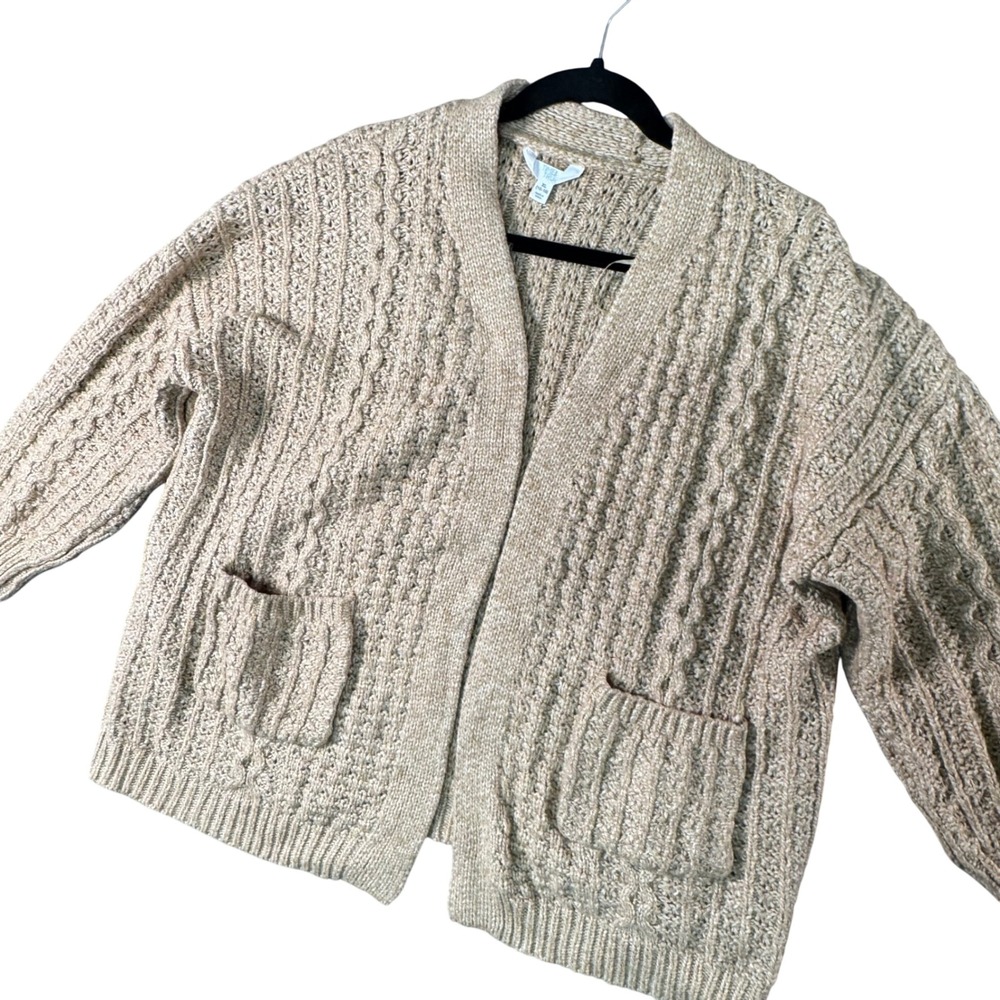 Beige Chunky Cable Knit Cardigan XL Cozycore Minimalist Neutral Layering Sweater